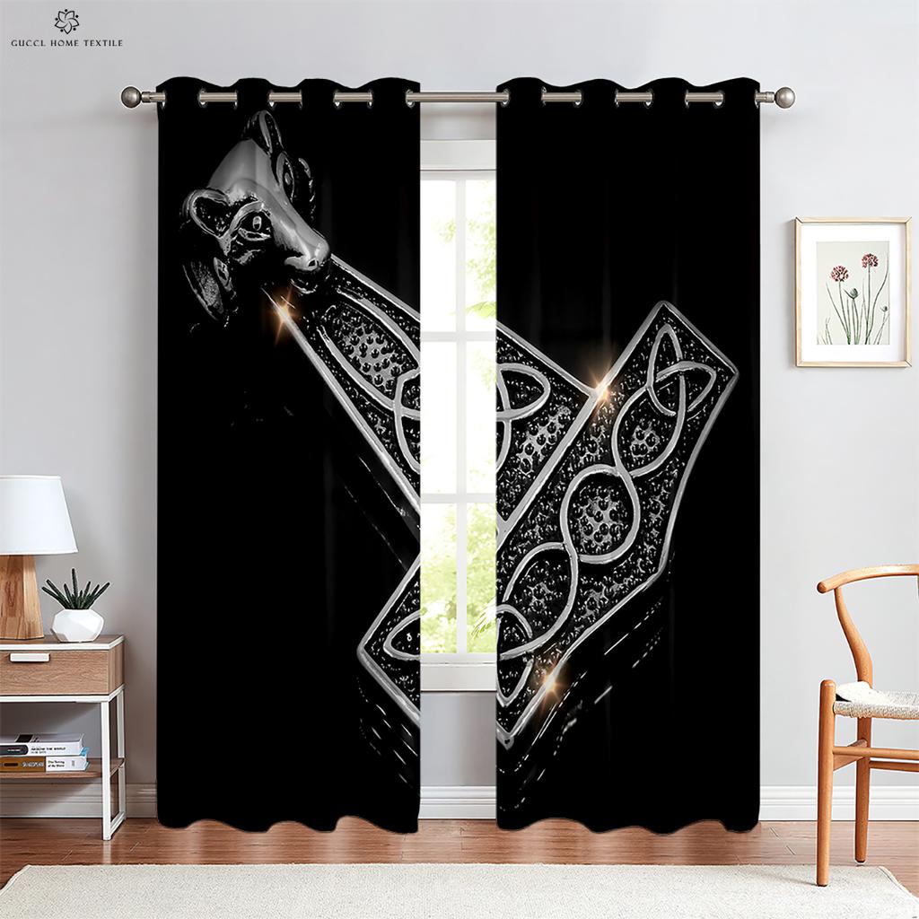 Geometrische Runen Schild Sternbild Bedruckte Vorhänge, Schwarze Vorhänge, Wohnzimmer, Außenbereich, Schlafzimmer, Küche, Fenster, 2 Stück