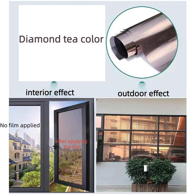 

1pc One Way Window Privacy Tint Film Anti Look Mirror Self-adhesive Film Sun Blocking Anti UV Static Cling Stickers Home Decor 45cmX2m