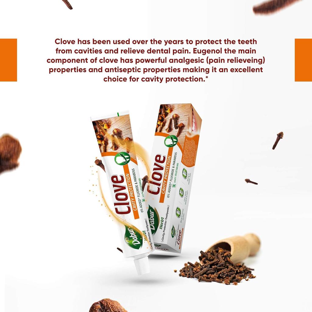 Dabur Herb'l Nelken Zahnpasta 600g (200g x 3er Pack) | Natürlicher Kariesschutz, Bakterienschutz & Schmerzlinderung | Fluorid- & Parabenfrei
