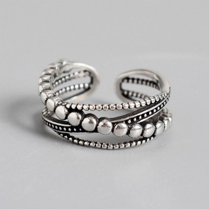 

925 Silver New Thick Simple Wave Light-shaped Solid Double-layer Rings Trendy Couple Ring Female Gift resizable