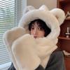 Women's Cute Bear Hooded Scarf Set: Plush Hat, Neck Warmer, and Gloves for Winter