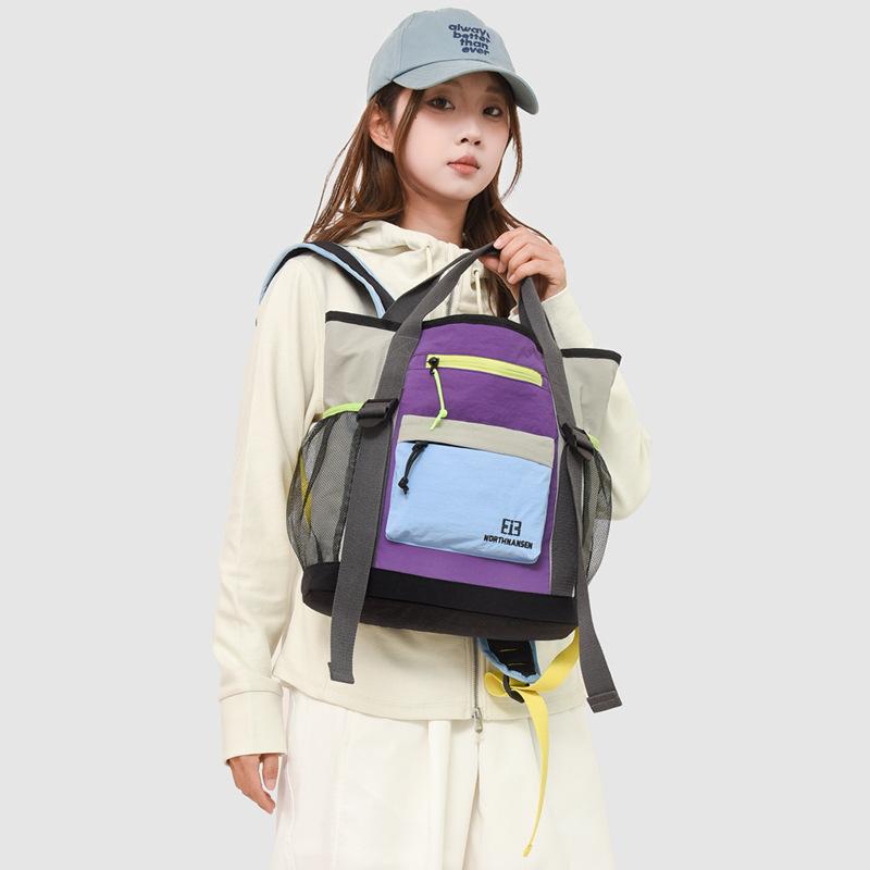 Large Capacity Color Block Travel Backpack Fashion Trendy Brand Sports Computer Bag Cargo Style Drawstring School Bag for Women