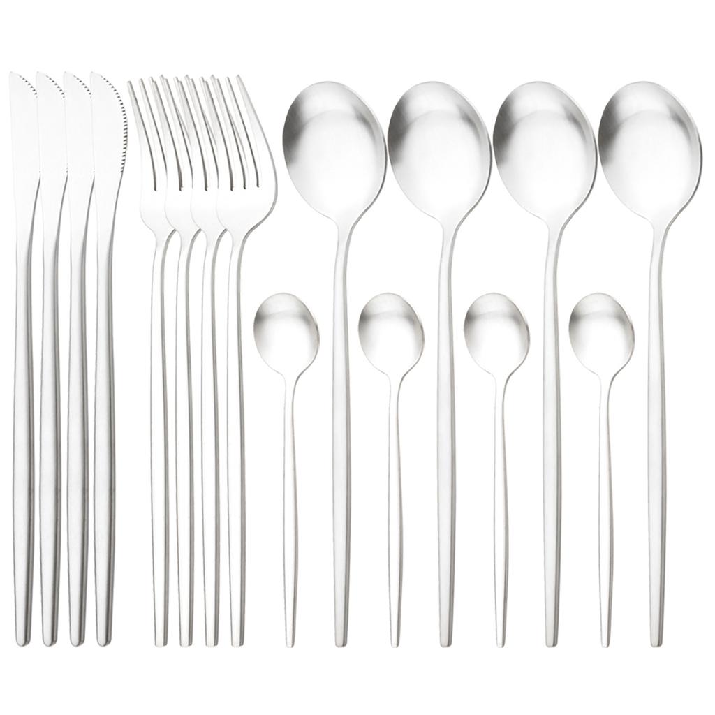 16Pcs Black Gold Dinnerware Cutlery Set Western Matte Stainless Steel Tableware Dinner Knife Fork Tea Spoon Flatware Kitchen Silverware