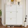Shoe Cabinet with 3 Flaps, 1 Drawer and 1 Door, White Shoe Cabinet. Dimensions: H 121 Cm / W 90 Cm / D 25 Cm (old SKU N657P19561518W)