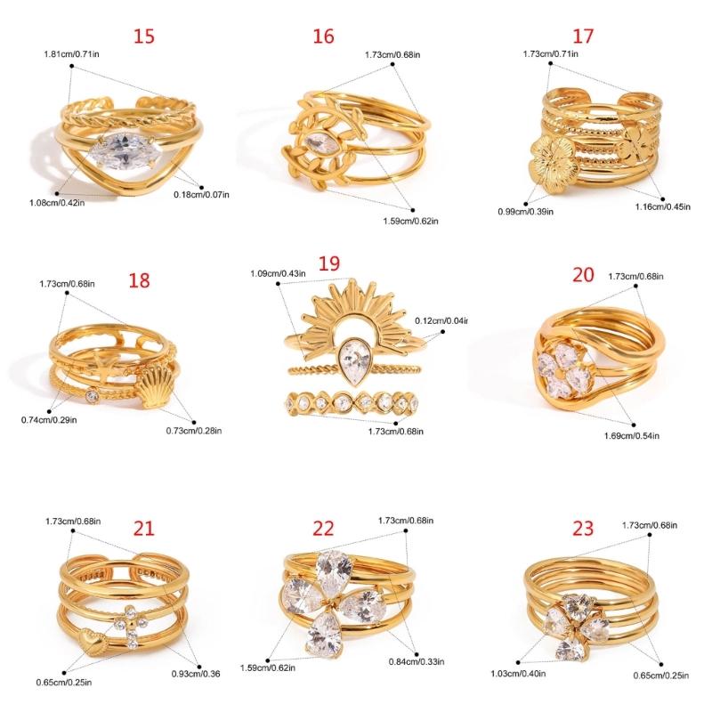 3pcs/Set Elegant 18K Gold Color Adjustable Size Threaded Ring Accessory Stylish Finger Accessories for Fashionistas