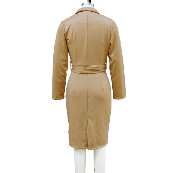 Women's Work Dress Long Sleeve Deep V Neck Bodycon Sheath Suit Dress Church Teacher Business Office Outfit with Square Buckle