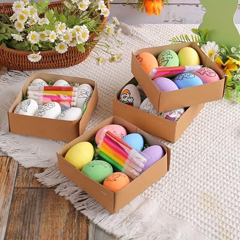 Colorful Plastic Easter Eggs DIY Hand Painting Craft Set Artistic Decorative Eggs for Home Holiday Decor Party Craft Accessories