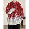 Christmas Snowflake Gradient Sweater Men's Autumn and Winter Red Round Neck Sweater Retro Japanese Casual Top