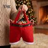 Holiday Window Display Props Christmas Santa Pants Gift Bag, Red Plush Candy Tote with Handles Eve Holders for Wine Bottle, Party Favor Wrapping, Xmas