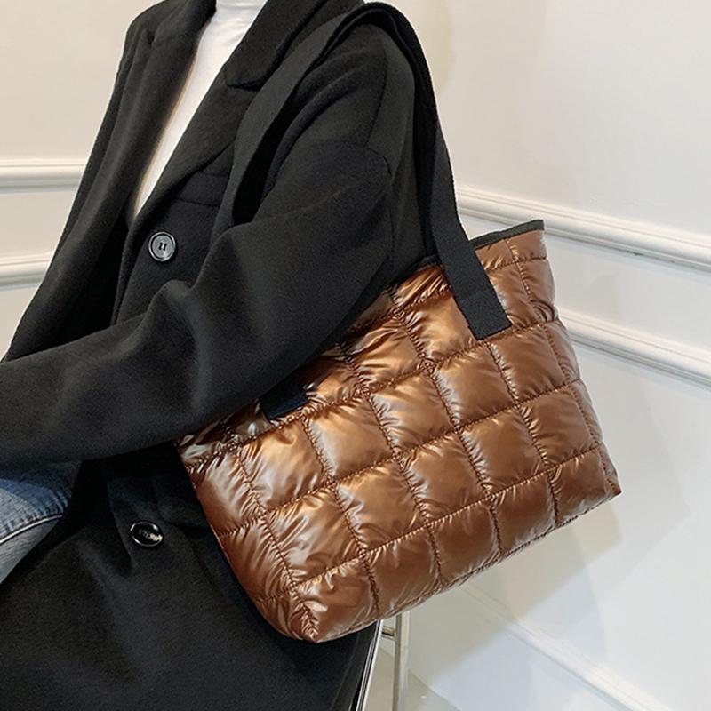 Yogodlns Kış Yeni Tote Çanta Kadınlar Için Uzay Pamuk Çanta Büyük Kapasiteli omuzdan askili çanta Moda Bez Çanta Seyahat Büyük Aşağı Çanta
