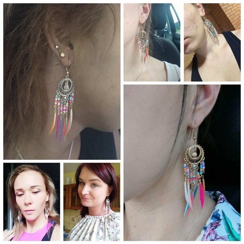 Bohemian Feather Earrings 2024 Ethnic Vintage Rainbow Colorful Beads Feather Tassle Earrings For Women Hawaiian Jewelry