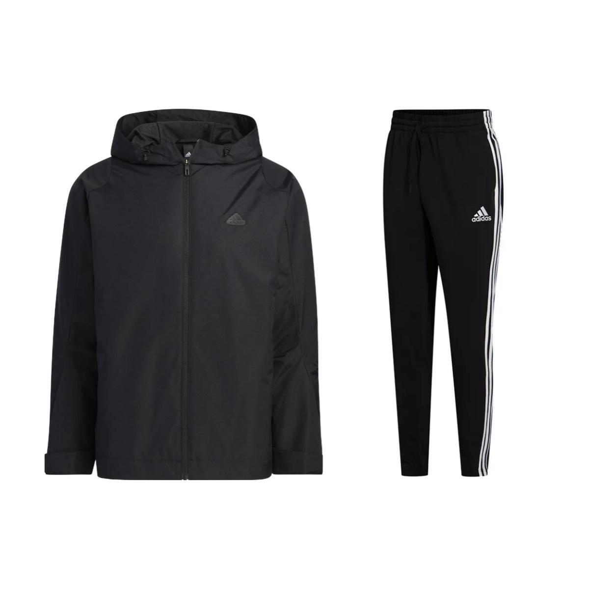 

Adidas Solid Color Logo Zip-Up Hooded Long Sleeve Jacket Vintage Classic Casual Sports Suit Men suit Black HY5831+GK8995 S