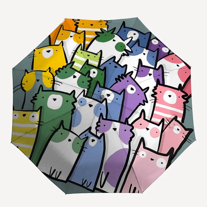 1pc Cat Pattern Automatic Folding Umbrella with 8-Rib Windproof Design, Portable Foldable Sunshade Umbrella For Halloween, Christmas Gifts120