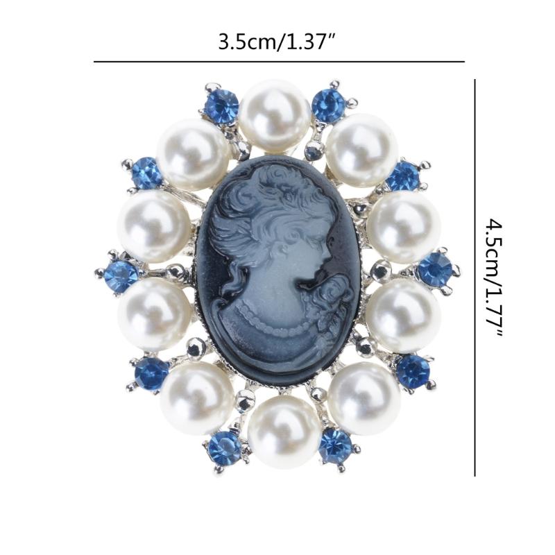 Crystal Rhinestones Cameo Vintage Brooch Pin Baroque Pearls Badge Stylish Clothing Accessories for Women