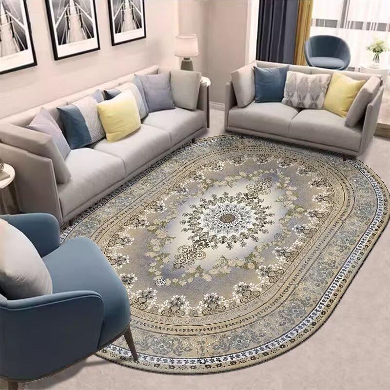Golden Oval Carpet for Living Room Persian Luxury Decoration Bedroom Easy Clean Plush Rug Lounge Cloakroom Antiskid Soft Mats