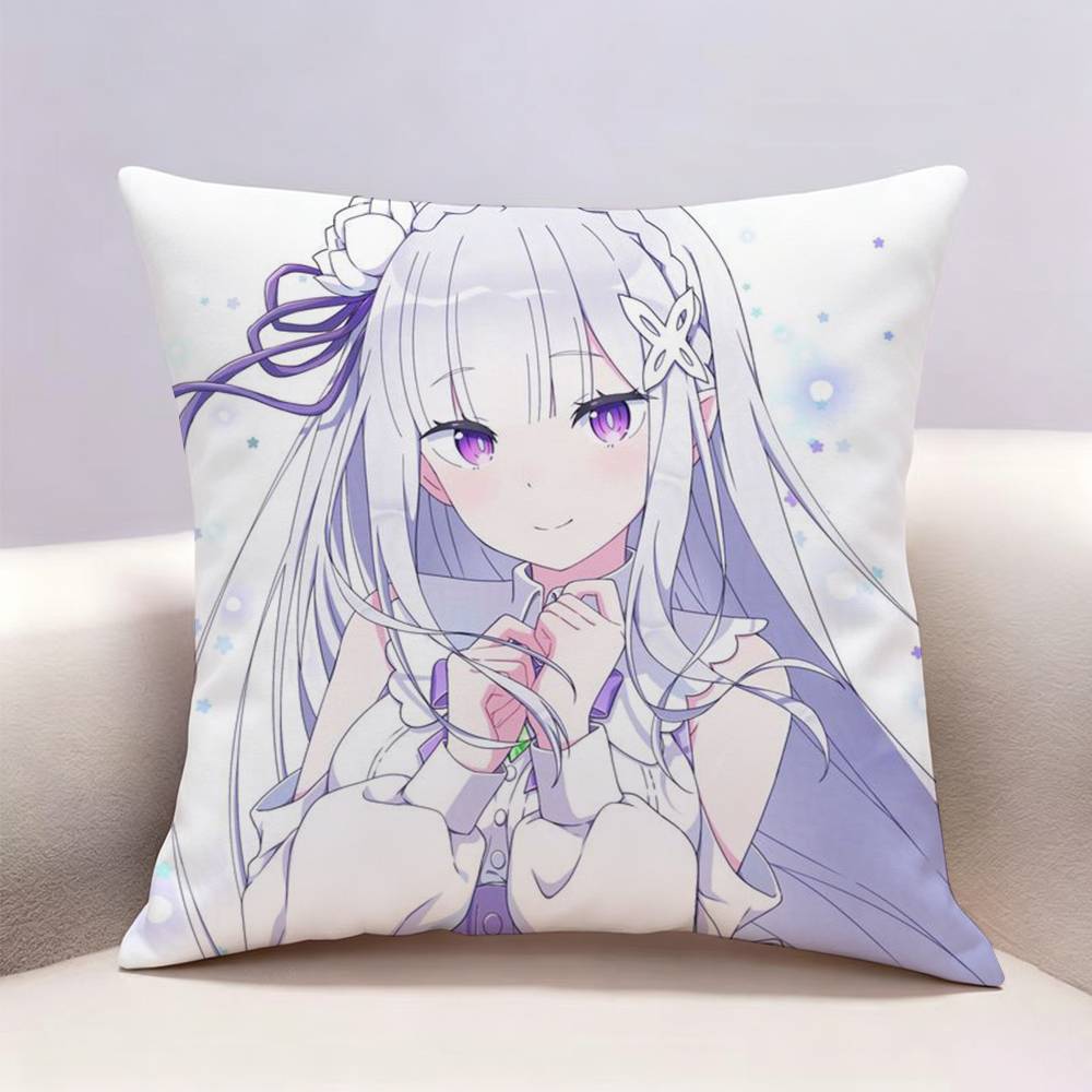 Anime Re ZZero Emilia Doublesided Print Pillow Case Pattern Printed Pillowcase For Living Room Sofa Cushion Cover