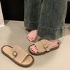 Fashion Women's Flat Sandals Summer New Style Round Head Open Toe Cow Suede Metal Buckle Soft Sole Anti-slip Wear-resistant Slippers