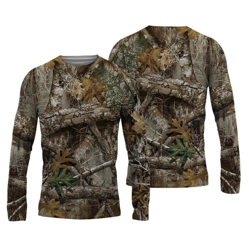 Spring and Autumn Round Neck 3D Camouflage Printed Top Fashionable Casual Vintage Long Sleeved Men's T-shirts