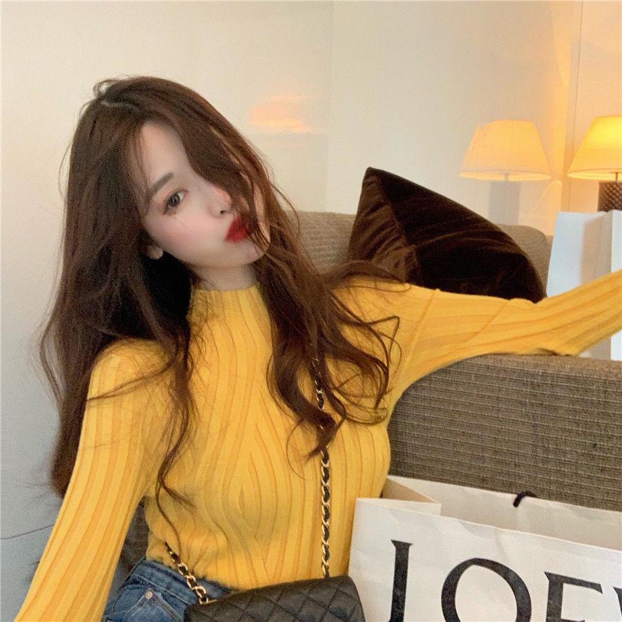 Half High Neck Bottoming Shirt Women's Fall and Winter Korean Design Sense Pullover Knitwear Tight Long-sleeved Tops
