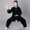 Abbigliamento di alta gamma coreano in velluto per la pratica del Tai Chi da donna con colletto a nuvola propiziatoria - Uniforme per arti marziali per performance autunnali/invernali