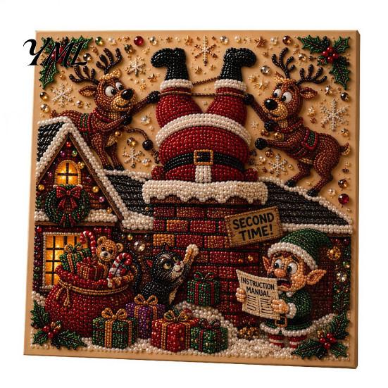 DIY Decorative Wall Ornaments Christmas Faux Pearl Art Kit, Rhinestone Painting 8" X 8", Cartoon Projects Snowman Animal Diamond Craft Kit for Adults,