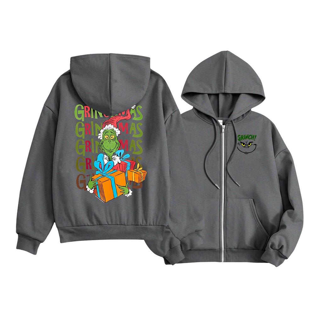Kids Fashion Lightweight Long Sleeve Zipper Hoodie Christmas Printed Hoodie With Pockets
