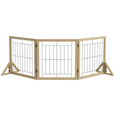 Foldable Pet Fence of 3 Panels with Bidirectional Folding and Triangular Support Legs 210x44x70 Cm Natural