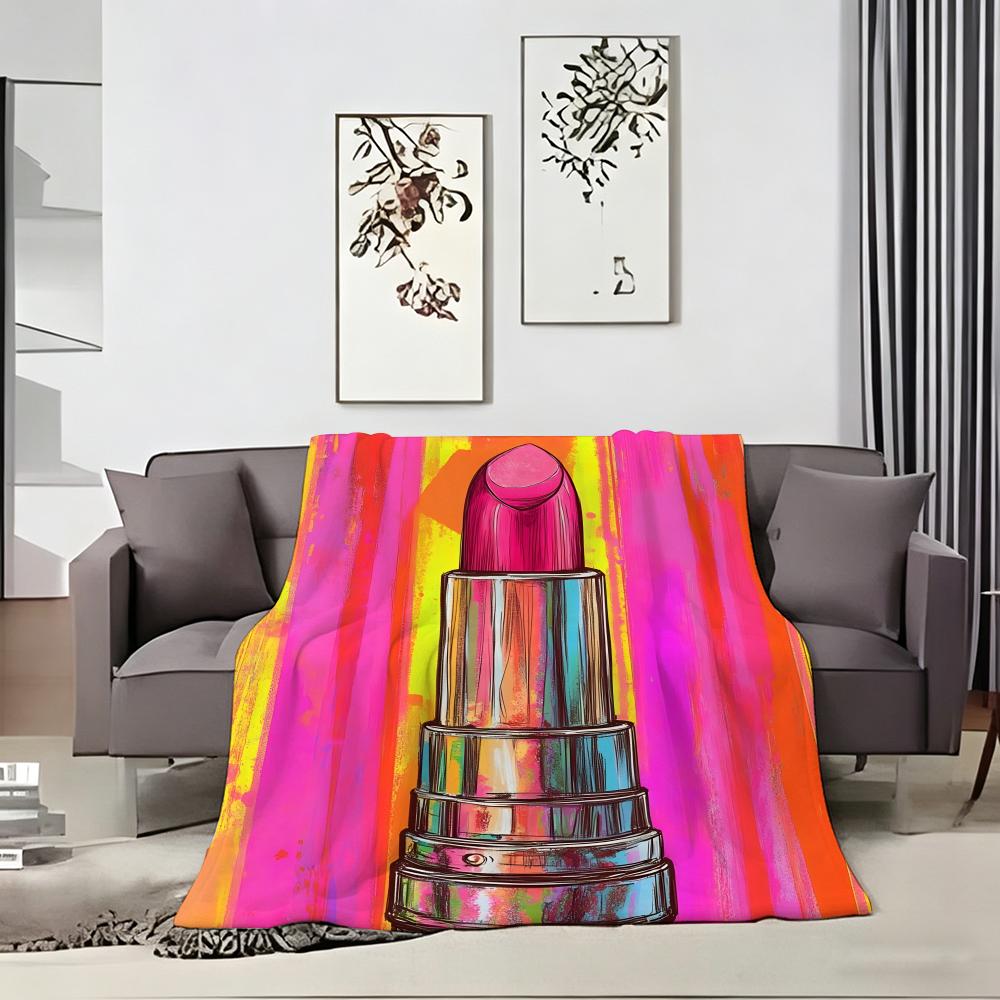 Art P-Pop Art Style Lipstick Beauty Throw Lightweight 240g Flannel Blanket Soft Skin-friendly for Summer Cooling