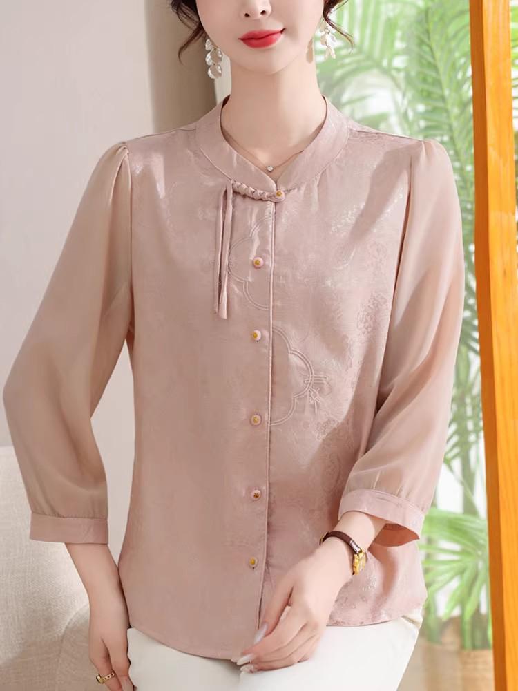 2026 New Spring Seven-Sleeve Top for Middle-Aged Women - Round Neck Shirt