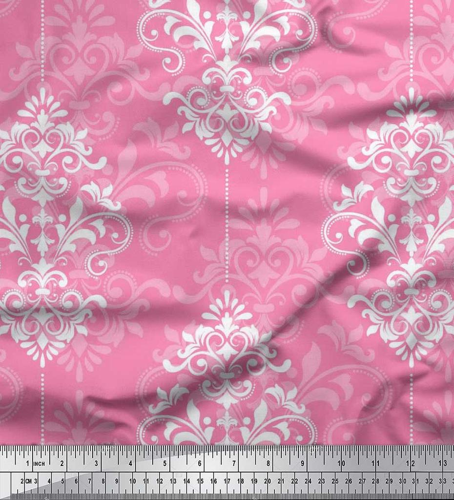 Soimoi Japanischer Krepp-Satin-Stoff mit filigranem Damast-Druck, Meterware, 42 Zoll