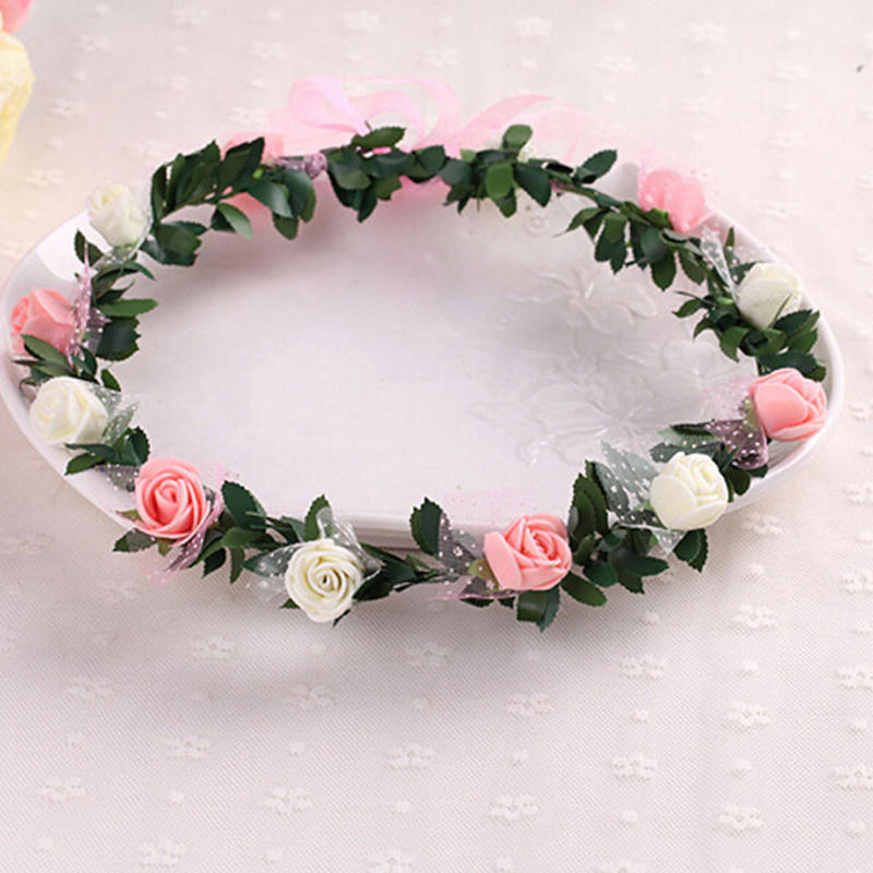 Sweet Girls Women Bridal Rose Flower Crown Headband Wreath Party Wedding Bridal Garland Hairband Headwear