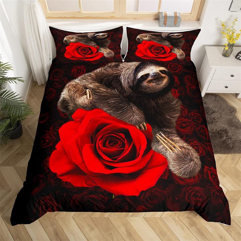Hochlandkuh Bettwäsche-Set Bauernhoftier Bettbezug Einzelbett King Queen Rote Rose Deckenbezug Mikrofaser Romantische Florale Bettwäsche-Sets