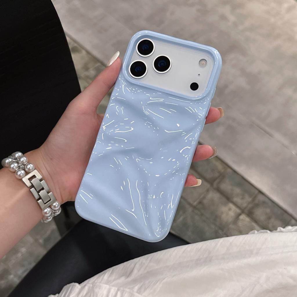 Candy Color Ripple Texture Glossy Phone Case for iPhone 17 Pro Max 16 15 14 Plus 13 12 11 Wave Anti Drop Shockproof Cover