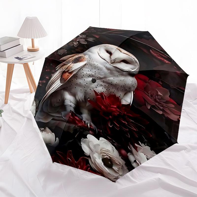1pc Owl FlowersOpen/Close Umbrella-Windproof, Compact Travel Umbrella, Sturdy 8-Rib Shaft, Outdoor Accessory1214