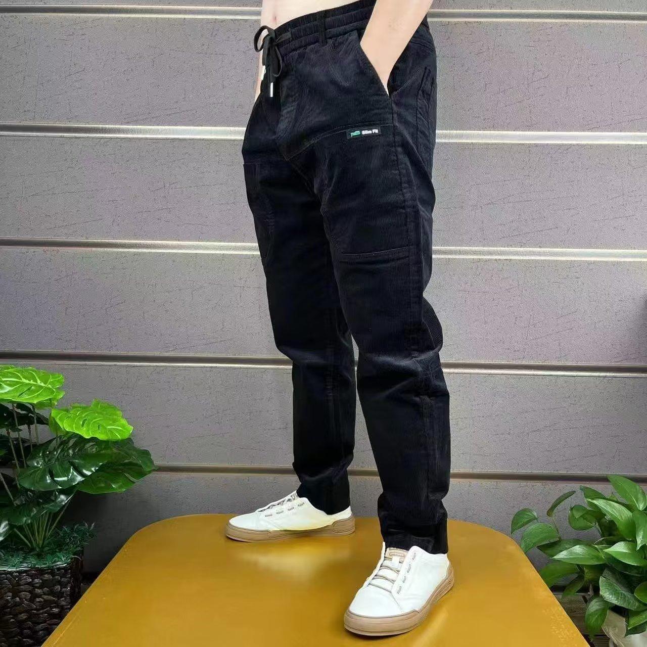 

Мужские вельветовые брюки-карго, простые, свободные, в американском стиле ретро, повседневные, эластичные, рабочие, с несколькими карманами, с ребристыми штанинами, для бега S чёрный