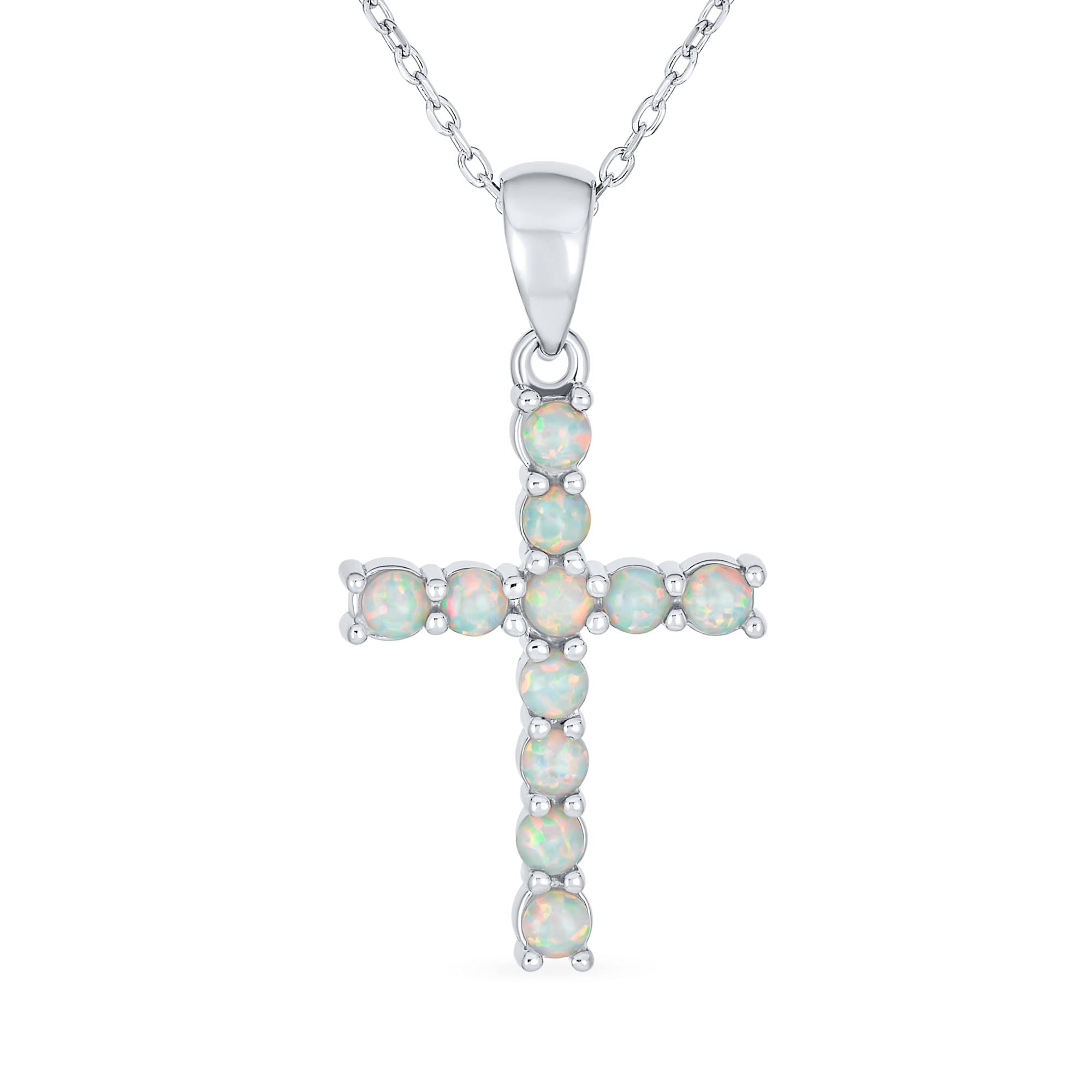 

Traditional Bride Religious White Opal Cross Necklace Pendant for Sterling Silver October Birthstone [Bling Jewelry] Women, Teens. .925 белый