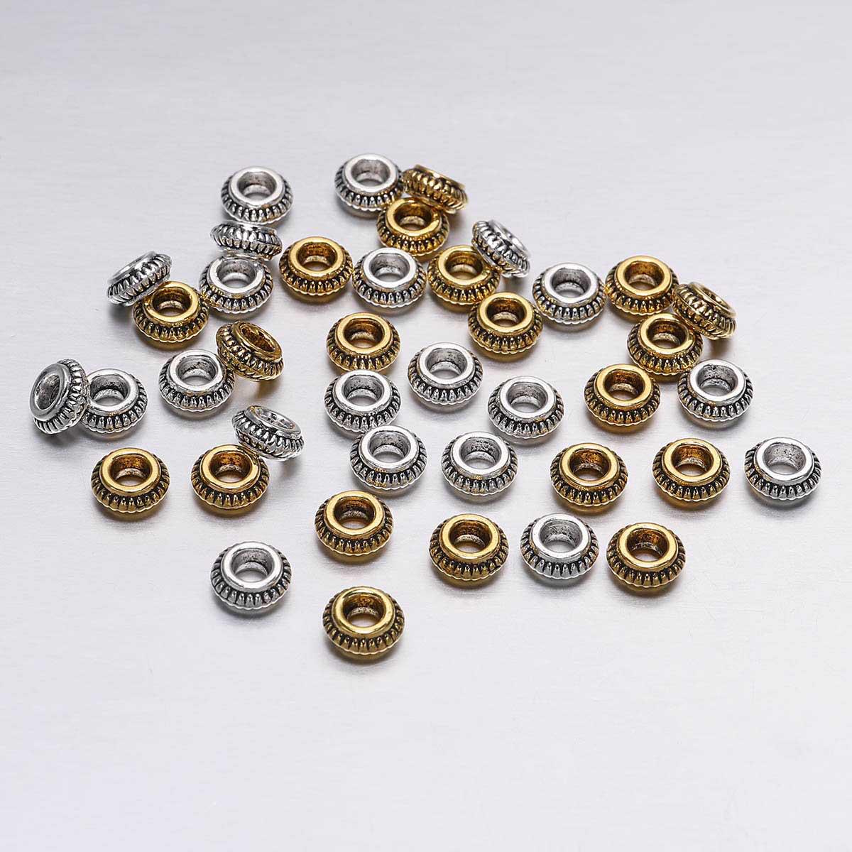 

Antique Gold/Silver Large Hole Zinc Alloy Spacer Beads for DIY Jewelry Bracelet Making 7mm [50 pcs/pack/20g]