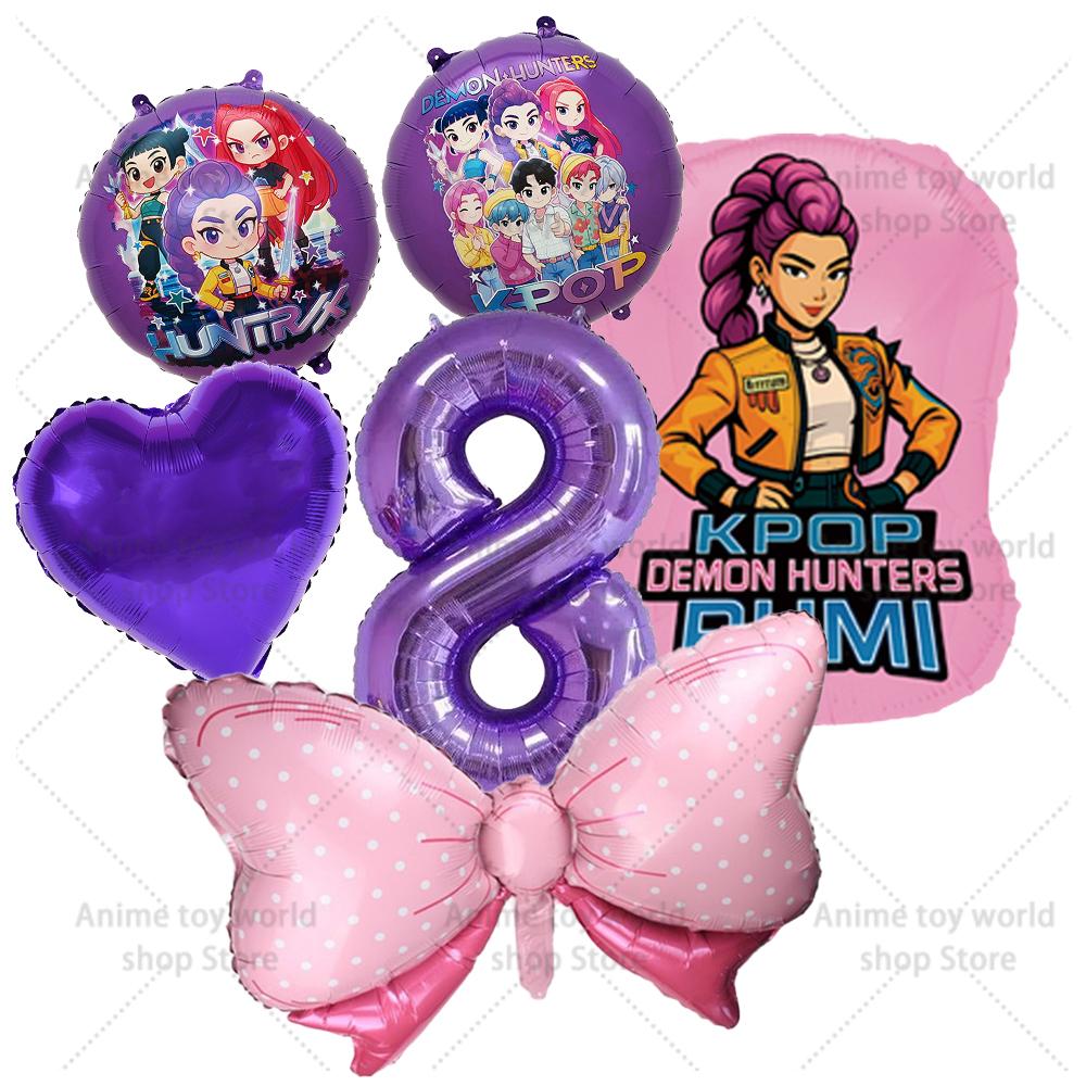 K-pop Demon Hunters Balloons Birthday Party Decoration Number 1-10 Baloon Set Kids Girls Korean Group Globals MIRA RUMI ZOEY Round Sensory Compression
