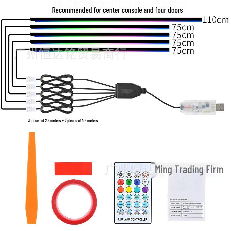 Smart Remote-Control Car LED Ambient Light Strip – Multicolor Acrylic for Central Console and Doors