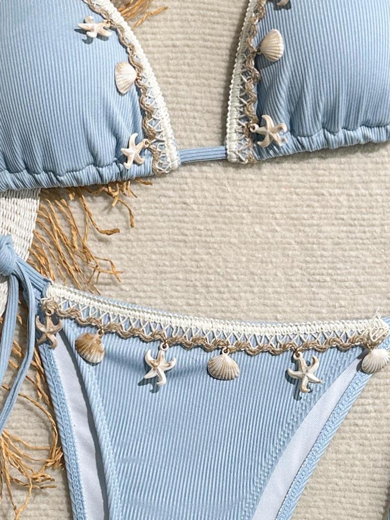 2024 Sexy Trekantkopp Bikini: Skjell Snøring Halter Badedrakt for Kvinner