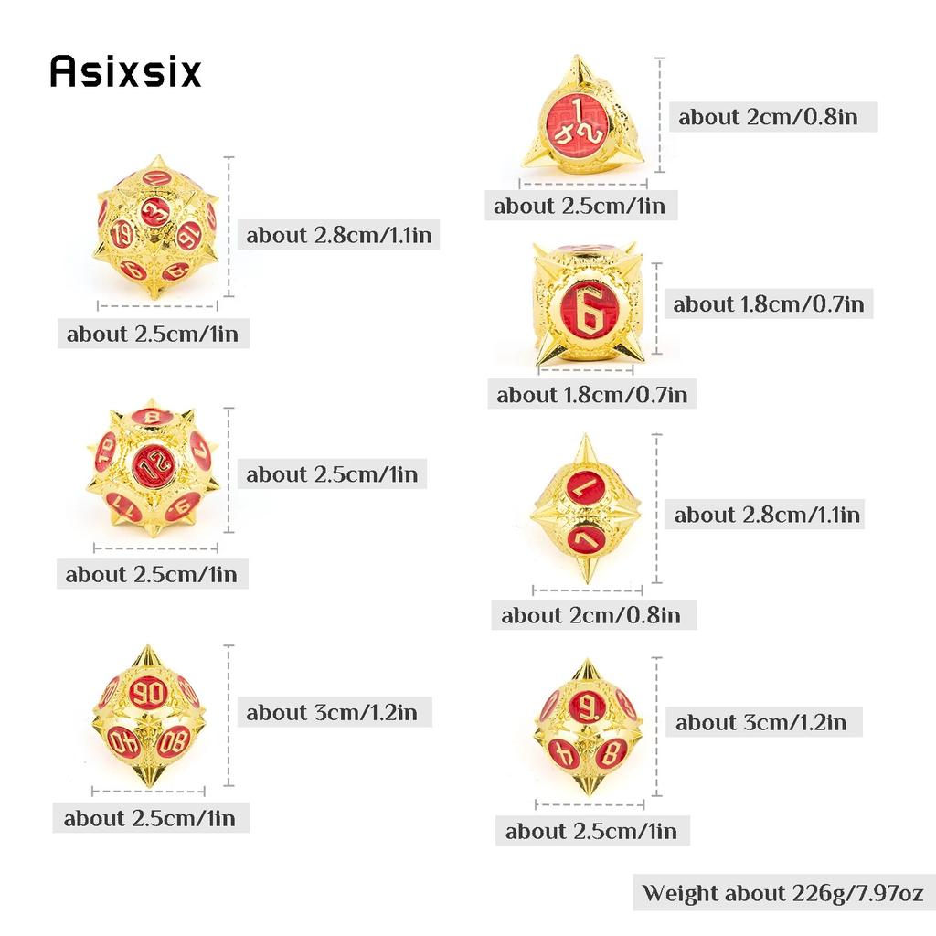 7 Pcs Golden Red Meteor Hammer Metal Dice Solid Metal Polyhedral Dice Set Suitable for Role-Playing RPG  Board Game Card Game