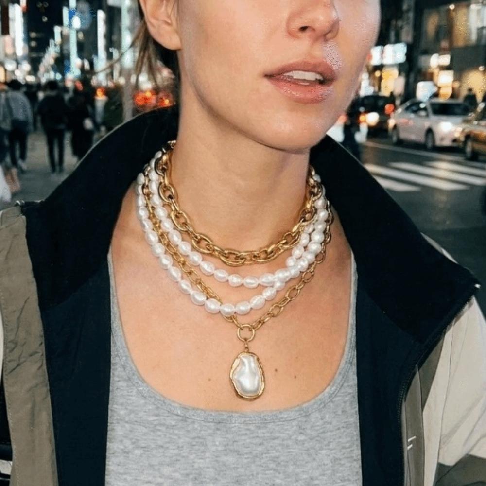 Multi-Layer Paperclip Chain Necklace Gold Tone Choker Necklace Women