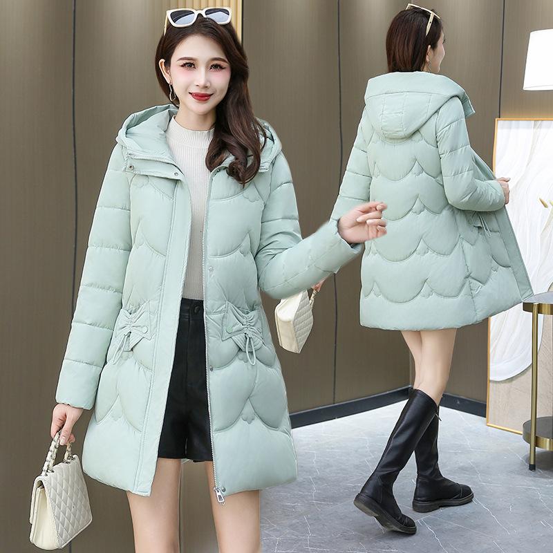 Down Cotton Jacket Women's Mid-length Model 2025 New Winter Korean Version Slim and Thickened Warm Hooded Jacket Cotton Jacket