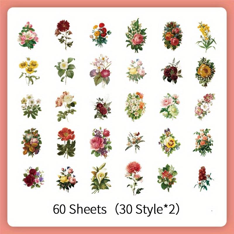 60 pcs Vintage Plant Floral Butterfly Sticker Creative DIY Decorative Stickers Adhesive Stick Labels Scrapbooking Junk Journal