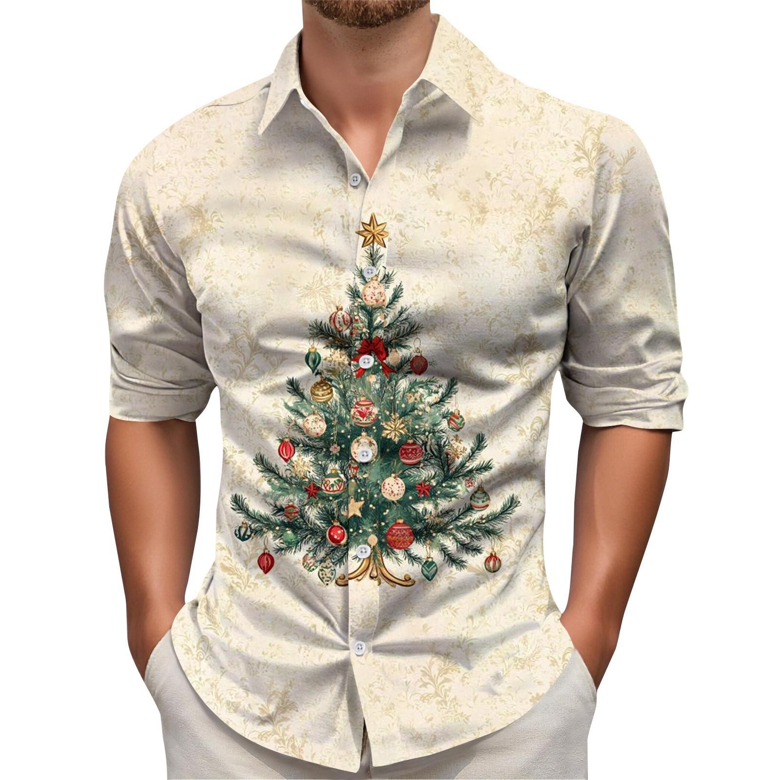 

Men s Christmas Shirt Christmas Print Long Sleeve Button Shirt XXL хакі