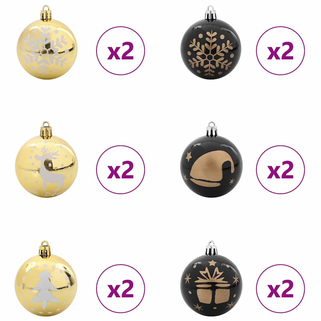 Christmas Ornament Set 40 pcs Black & Gold Plastic