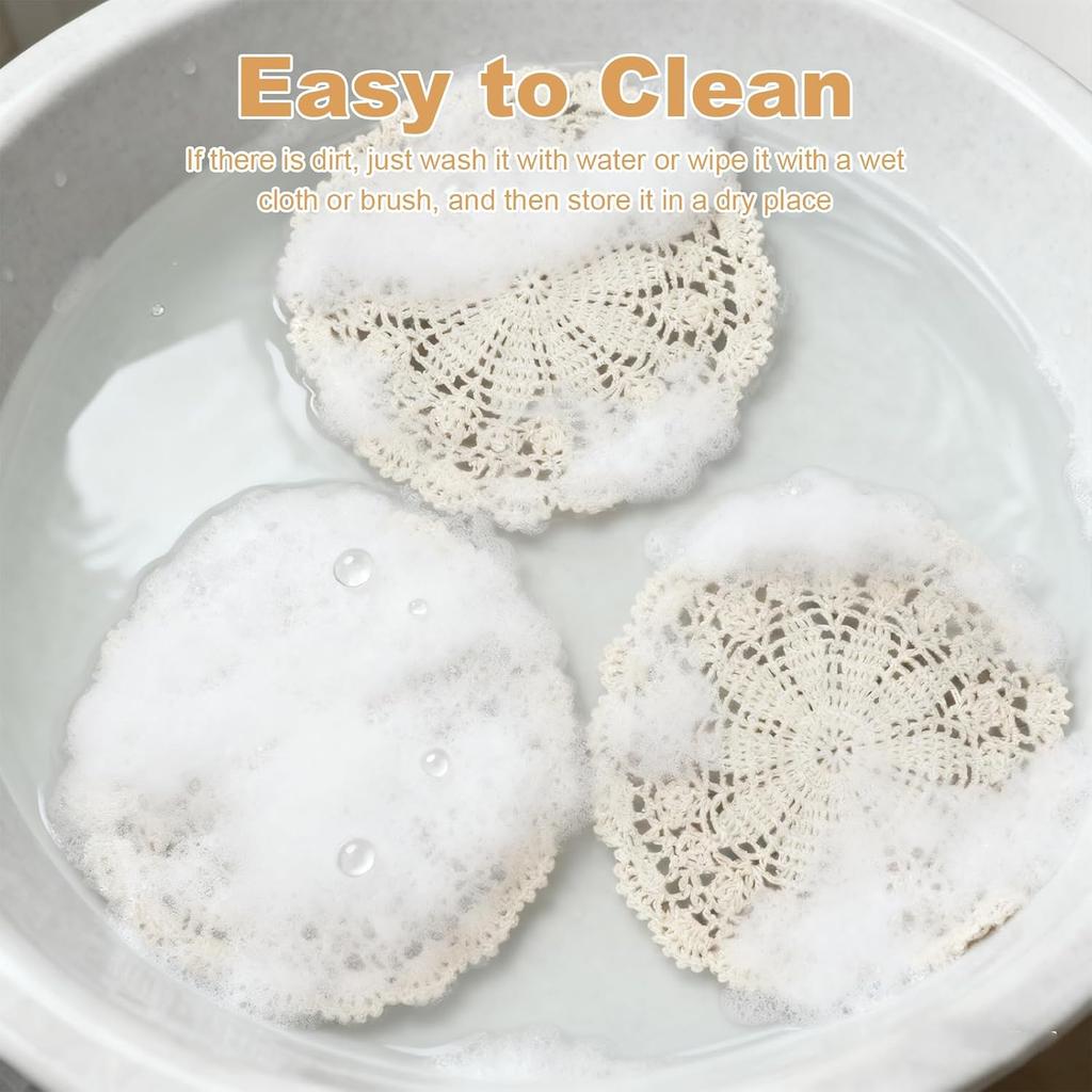 4 Pcs Crochet Doilies for Tables, 10 Inch Vintage Doilies for Furniture Round Cotton Placemats Knitted Tablecloth Corrugated Edge Place Mats for