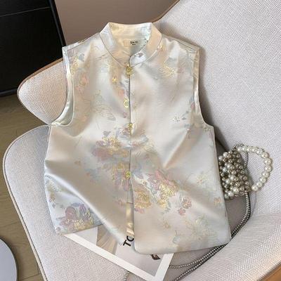 Fashion Retro Buckle Guochao Top Vest Women's Cardigan Embroidered Femininity