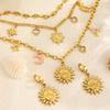 High-End Sun Portrait Titanium Stainless Steel Jewelry Set: Necklace, Bracelet, and Earrings in Light Luxury Design for Women.