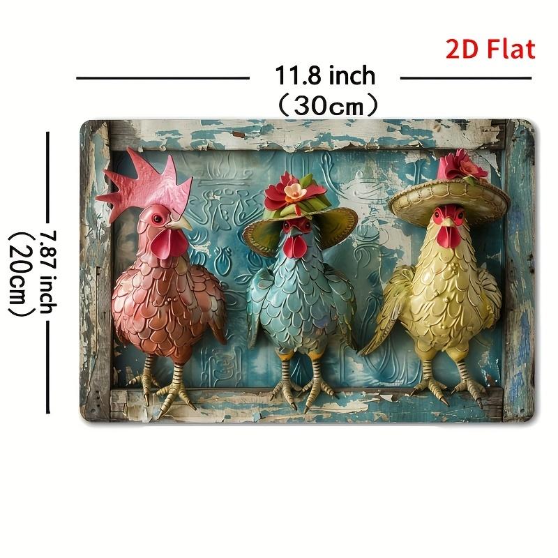 2D Flat Fashion Chicken Vintage Metal Tin Sign, Iron Wall Art Decor for Indoor Outdoor, Hanging Painting for Home Bedroom Office